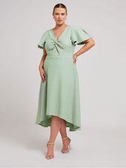 Yours Curve Green LONDON Curve Dipped Hemline Jacquard Dress - Image 4 of 5