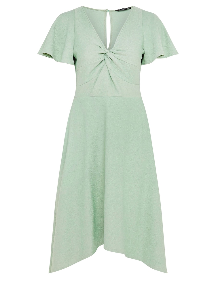 Yours Curve Green LONDON Curve Dipped Hemline Jacquard Dress - Image 5 of 5