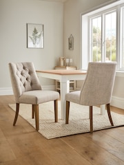 Set of 2 Chunky Weave Mid Natural Wolton Dark Wood Leg Collection Luxe Button Dining Chairs - Image 1 of 10