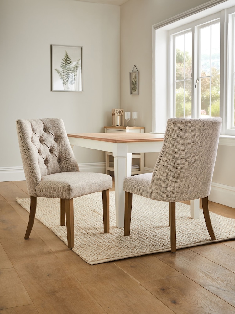 Set of 2 Chunky Weave Mid Natural Wolton Dark Wood Leg Collection Luxe Button Dining Chairs - Image 1 of 10