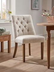 Set of 2 Chunky Weave Mid Natural Wolton Dark Wood Leg Collection Luxe Button Dining Chairs - Image 2 of 10