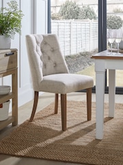 Set of 2 Chunky Weave Mid Natural Wolton Dark Wood Leg Collection Luxe Button Dining Chairs - Image 3 of 10