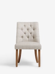 Set of 2 Chunky Weave Mid Natural Wolton Dark Wood Leg Collection Luxe Button Dining Chairs - Image 5 of 10