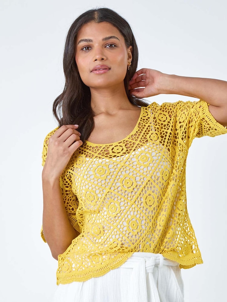 Roman Yellow 100% Cotton Cotton Crochet T-Shirt - Image 1 of 5