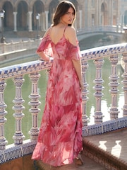 Sosandar Pink Cold Shoulder Rufle Maxi Dress - Image 4 of 5