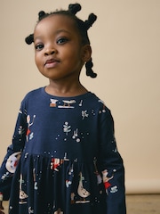 Navy Blue Long Sleeve Jersey Christmas Dress (3mths-7yrs) - Image 2 of 8