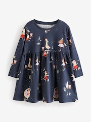 Navy Blue Long Sleeve Jersey Christmas Dress (3mths-7yrs) - Image 4 of 8