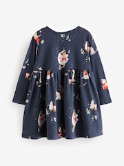 Navy Blue Long Sleeve Jersey Christmas Dress (3mths-7yrs) - Image 5 of 8