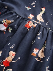 Navy Blue Long Sleeve Jersey Christmas Dress (3mths-7yrs) - Image 6 of 8