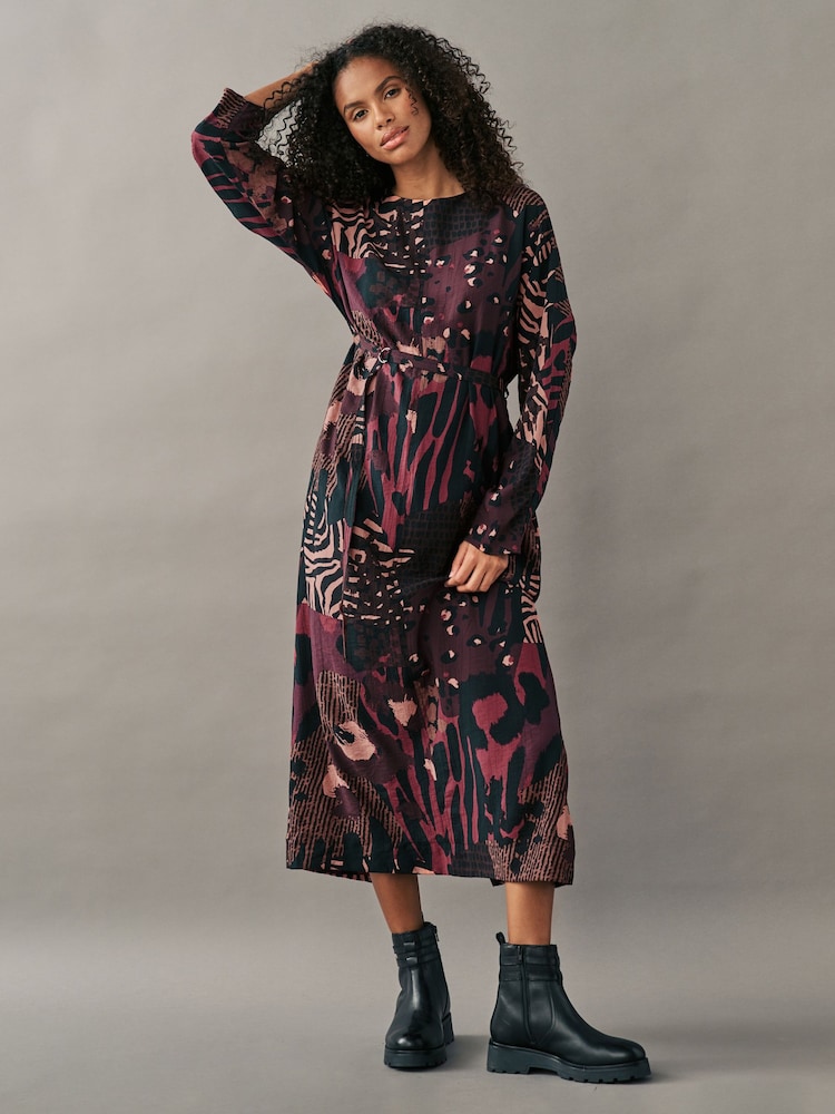 Berry Red Long Sleeve Batwing Midi Dress - Image 1 of 7