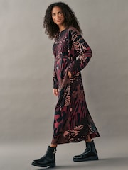 Berry Red Long Sleeve Batwing Midi Dress - Image 2 of 7