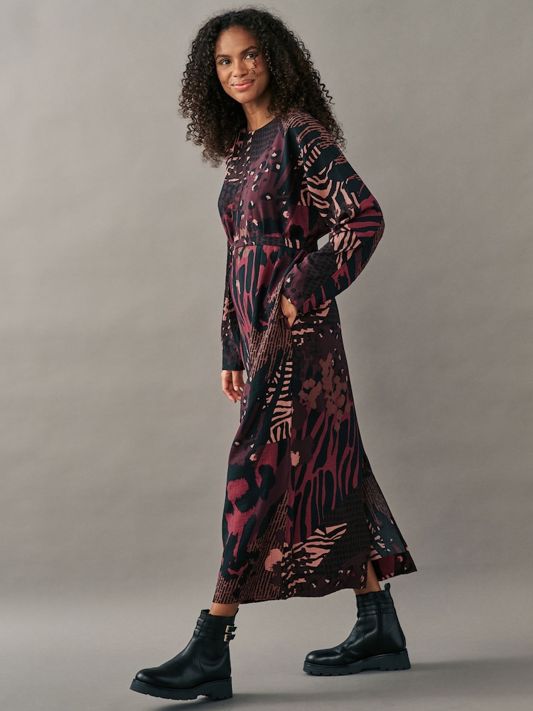 Berry Red Long Sleeve Batwing Midi Dress - Image 2 of 7 Berry Red Long Sleeve Batwing Midi Dress - Image 2 of 7