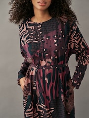 Berry Red Long Sleeve Batwing Midi Dress - Image 4 of 7