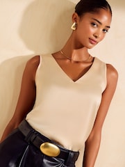Friends Like These Champagne Gold V-Neck Vest Top - Image 1 of 5