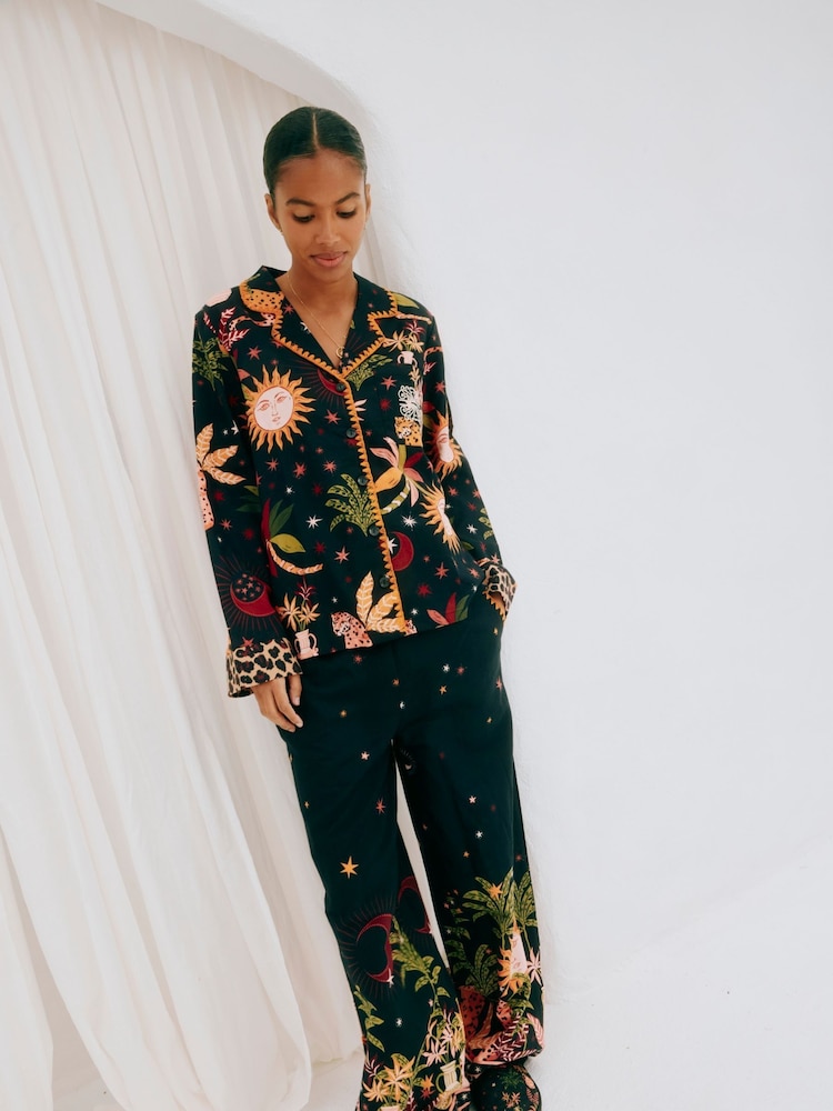 Never Fully Dressed Black 100% Cotton Button Through Pyjamas - Image 1 of 13