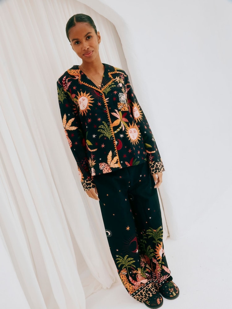 Never Fully Dressed Black 100% Cotton Button Through Pyjamas - Image 2 of 13