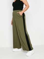 Yours Curve Green Side Stripe Wide Leg Trousers - Image 1 of 5