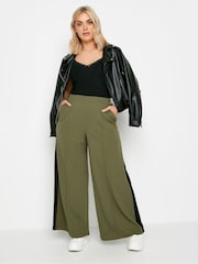 Yours Curve Green Side Stripe Wide Leg Trousers - Image 2 of 5