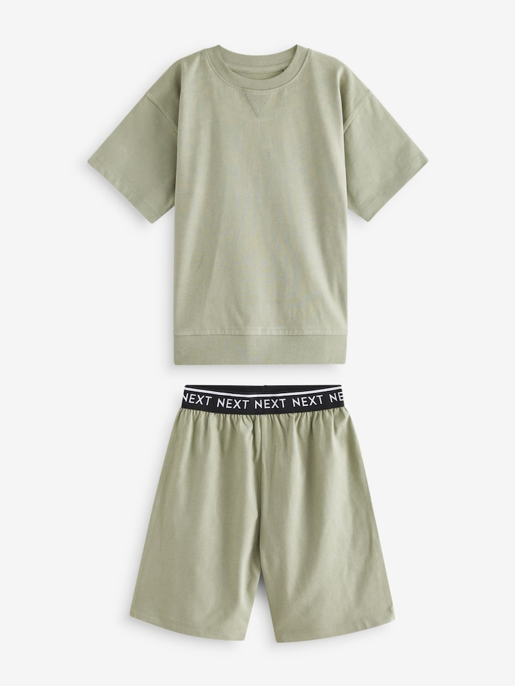 Sage Green Short 100% Cotton Pyjamas 3 Pack (3-16yrs) - Image 3 of 7