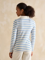 Joules Fairfield Blue Striped Ribbed Long Sleeve Striped Polo Shirt - Image 2 of 5