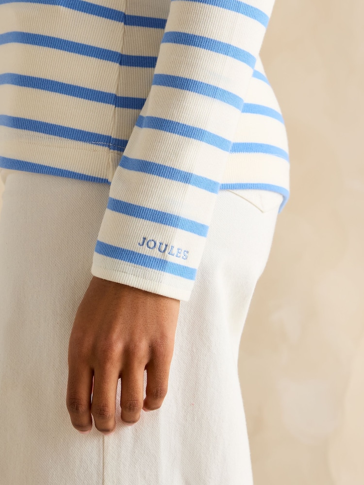Joules Fairfield Blue Striped Ribbed Long Sleeve Striped Polo Shirt - Image 5 of 5