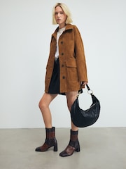 Brown Leather Premium Square Toe Panel Heeled Boots - Image 4 of 11