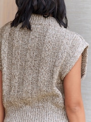 Grey High Neck Sleeveless Chunky Knitted Jumper Vest Top With Wool - Image 2 of 5