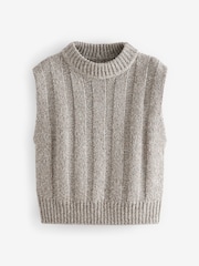 Grey High Neck Sleeveless Chunky Knitted Jumper Vest Top With Wool - Image 4 of 5