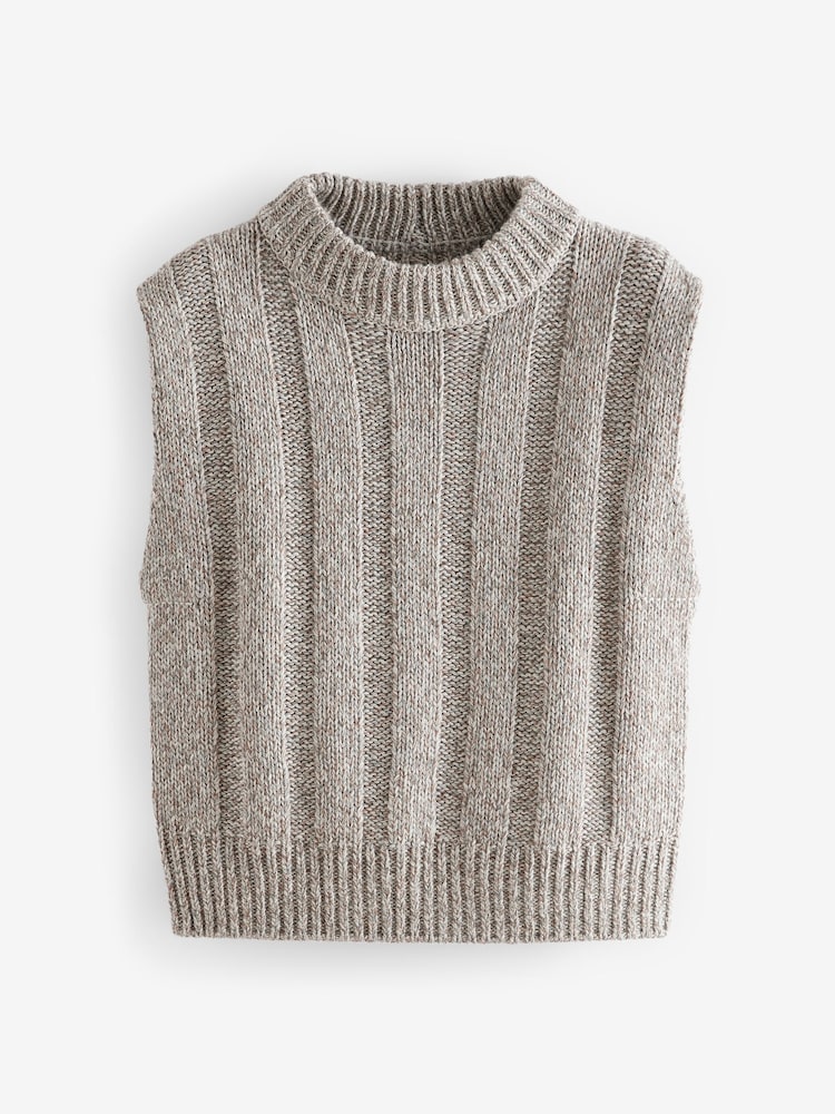 Grey High Neck Sleeveless Chunky Knitted Jumper Vest Top With Wool - Image 4 of 5