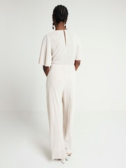 River Island Cream Angel Sleeve Plisse Jumpsuit - Image 2 of 4