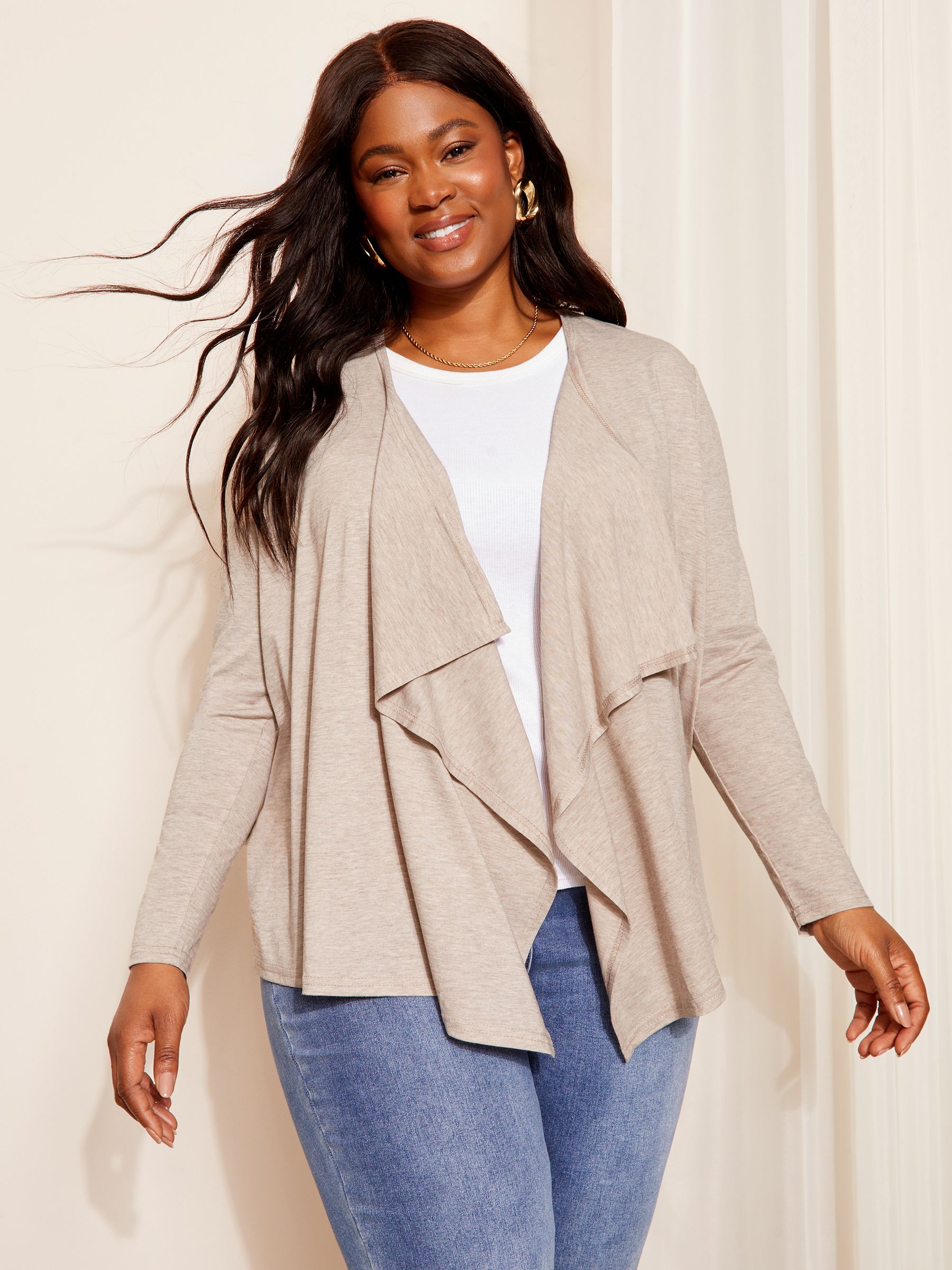 Buy Curves Like These Cream Waterfall Cardigan from Next USA