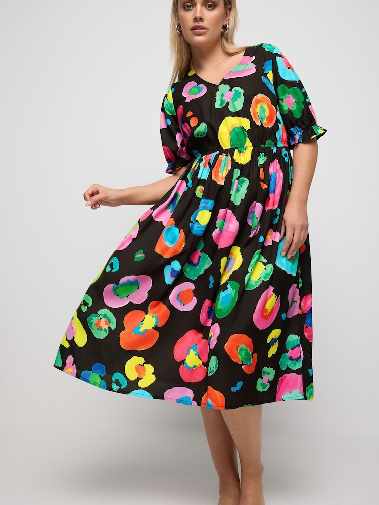 Yours Curve Black YOURS Curve Pink Abstract Print Midi Dress - Image 1 of 5