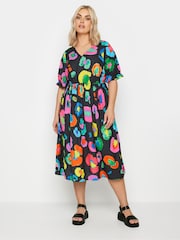 Yours Curve Black YOURS Curve Pink Abstract Print Midi Dress - Image 2 of 5