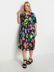 Yours Curve Black YOURS Curve Pink Abstract Print Midi Dress - Image 3 of 5