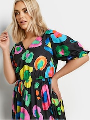 Yours Curve Black YOURS Curve Pink Abstract Print Midi Dress - Image 5 of 5