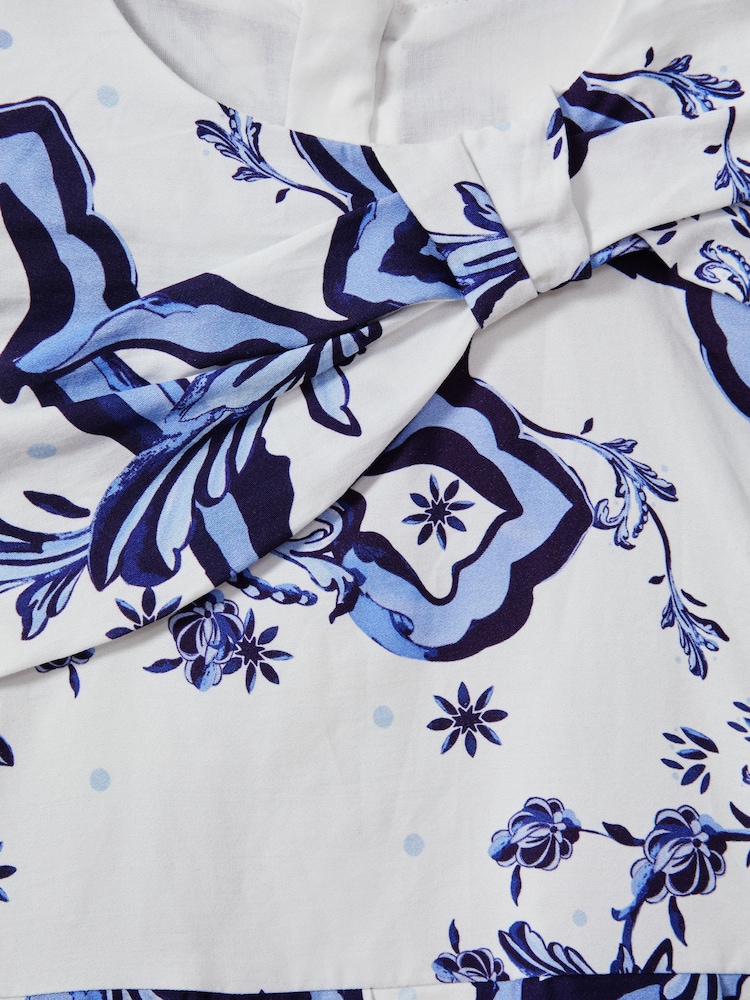 Reiss Blue Print Emiline 13-14 yrs Cotton Tile Print Pleated Dress - Image 4 of 4