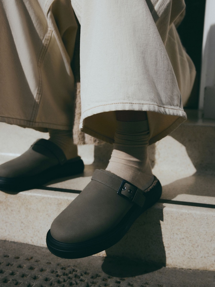 Grey Forever Comfort® Borg Sling Back Buckle Mules - Image 1 of 5
