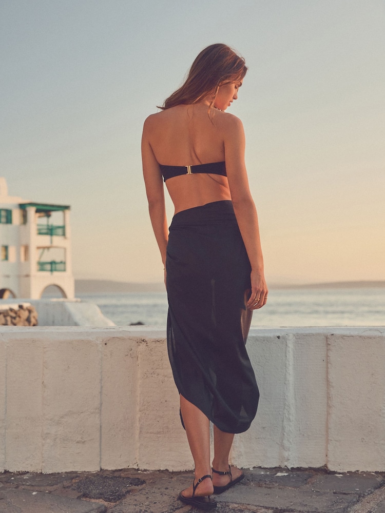 Black Sarong Beach 100% Cotton Skirt Cover-Up - Image 2 of 6