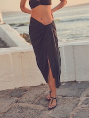 Black Sarong Beach 100% Cotton Skirt Cover-Up - Image 3 of 6