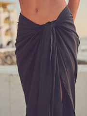 Black Sarong Beach 100% Cotton Skirt Cover-Up - Image 4 of 6