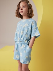 Blue Daisy Textured Tie Side T-Shirt and Short Set (3-16yrs) - Image 2 of 6
