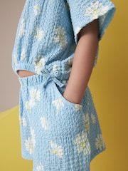 Blue Daisy Textured Tie Side T-Shirt and Short Set (3-16yrs) - Image 3 of 6
