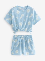 Blue Daisy Textured Tie Side T-Shirt and Short Set (3-16yrs) - Image 4 of 6