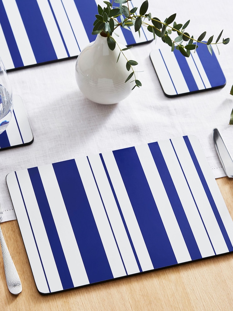 Pimpernel Blue Steccato Placemats Set of 6 - Image 1 of 6