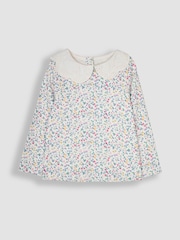 JoJo Maman Bébé Cream Floral Broderie Collar Top - Image 1 of 3