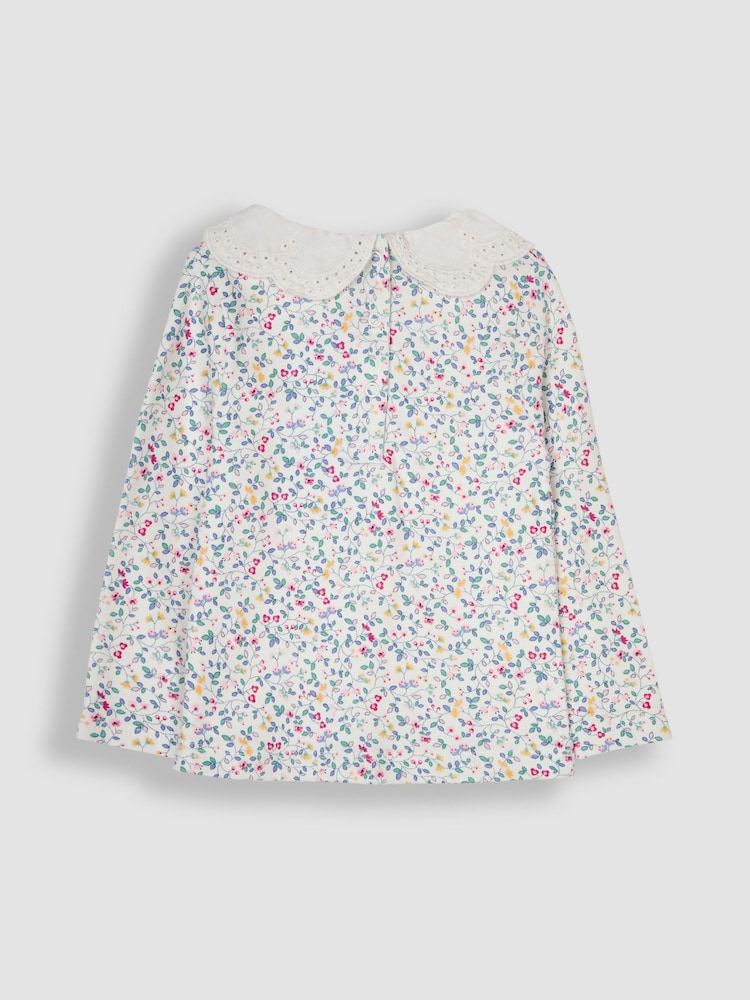 JoJo Maman Bébé Cream Floral Broderie Collar Top - Image 2 of 3