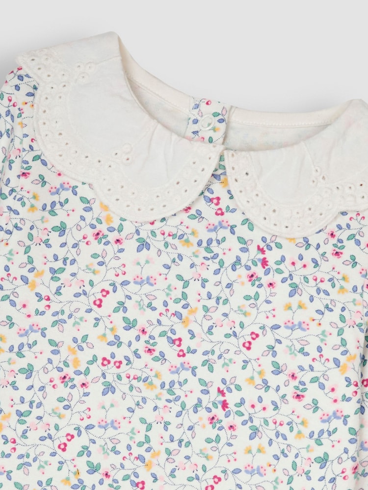 JoJo Maman Bébé Cream Floral Broderie Collar Top - Image 3 of 3