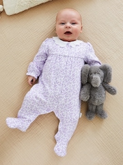 JoJo Maman Bébé Lilac Pretty Floral Sleepsuit - Image 1 of 5