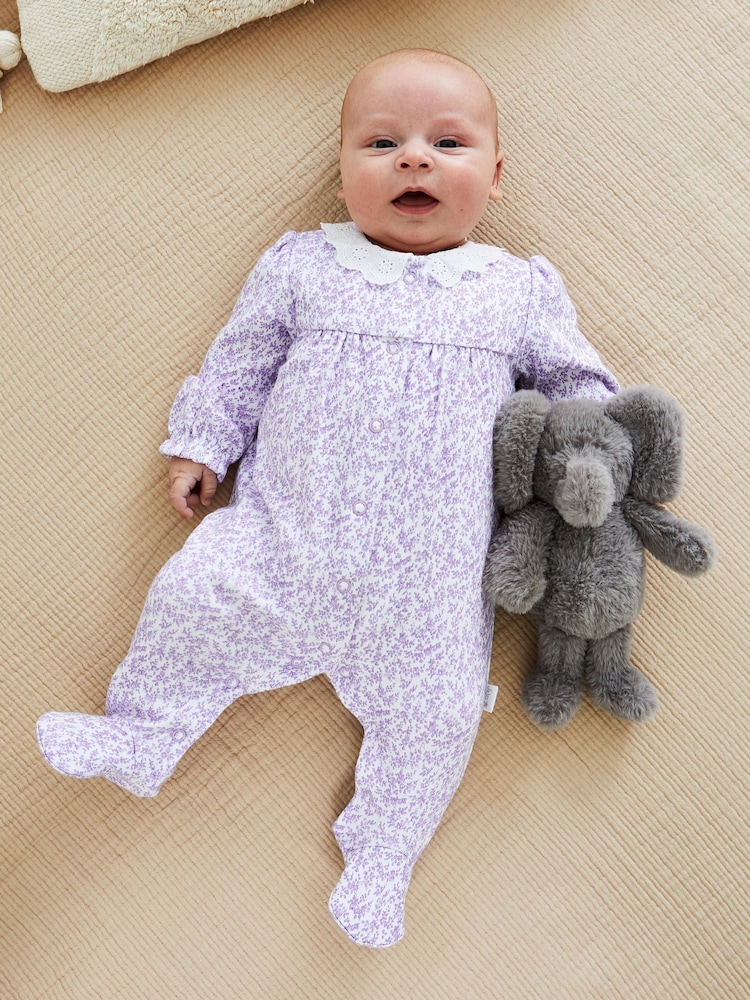 JoJo Maman Bébé Lilac Pretty Floral Sleepsuit - Image 1 of 5