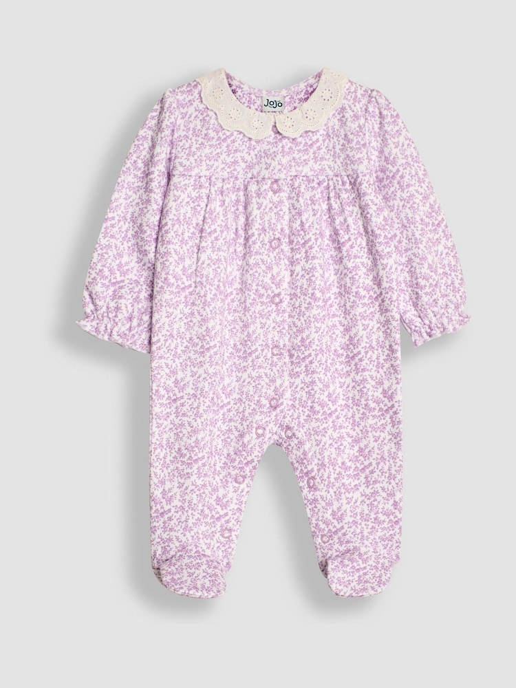 JoJo Maman Bébé Lilac Pretty Floral Sleepsuit - Image 3 of 5